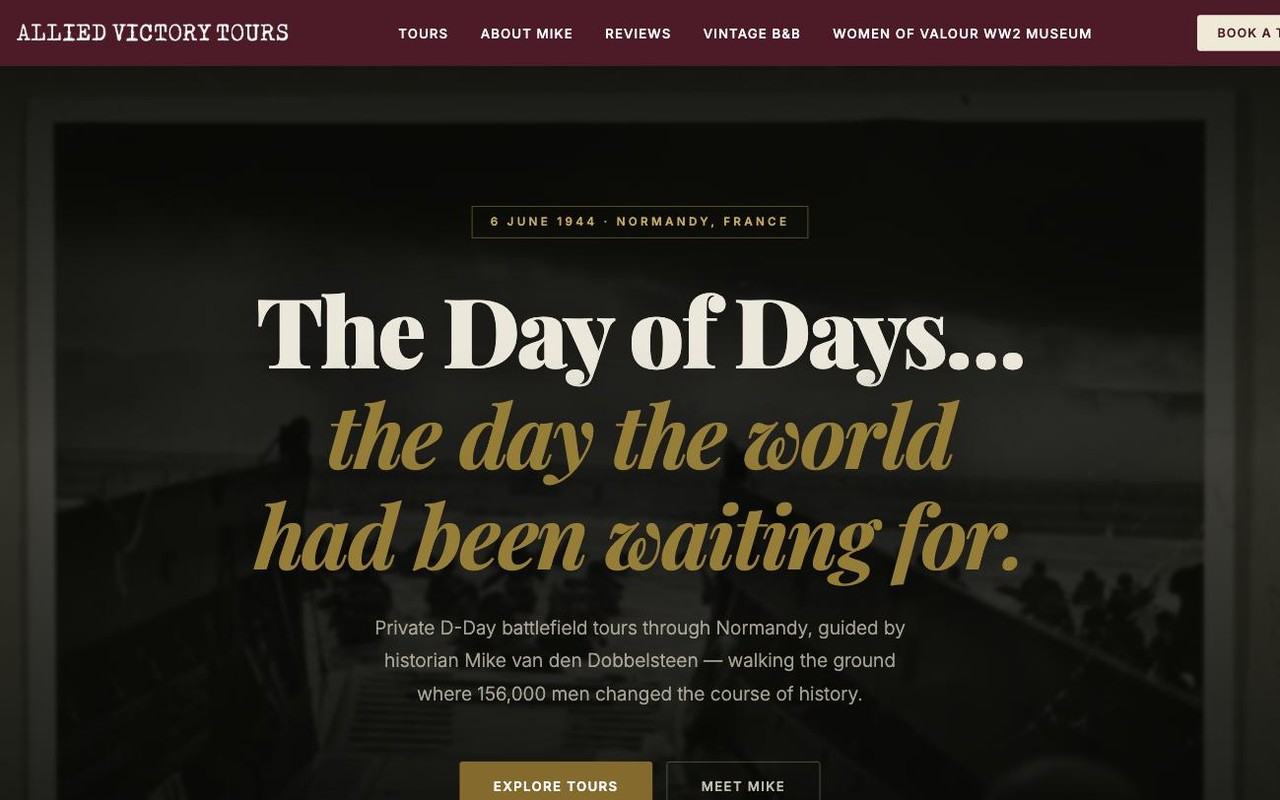 Screenshot of the Allied Victory Tours homepage